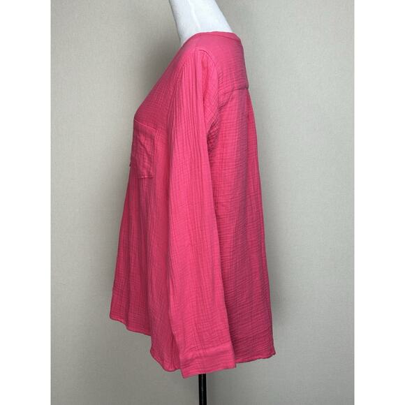 NWT Women’s Popover Gauze Top Tunic SZ XL Pink Long Sleeve Casual 1/4 Button Up - Picture 8 of 15